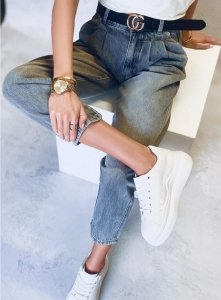 Jeansy MOM wysoki stan BRAND GREY
