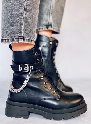 Workery z łańcuszkami czarne RQ381 BLACK
