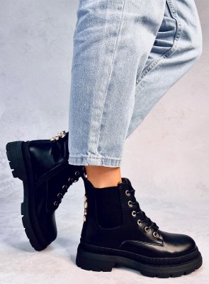 Botki sznurowane z łańcuchem CLUMSY BLACK