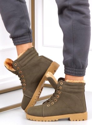 Timberki damskie ocieplane POLLE GREEN BLACK