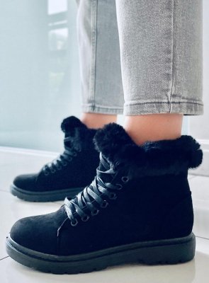 Botki sznurowane z futerkiem MORENA BLACK