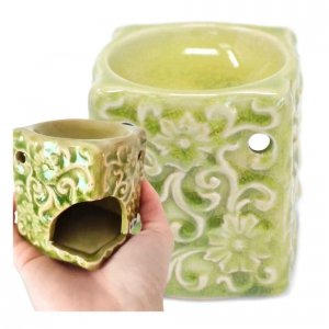 Mały Ceramiczny Kominek Zapachowy Na Wosk i Olejki – Zielony