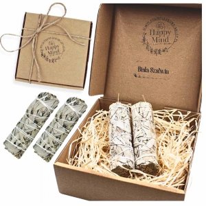 Naturalne Kadzidło Biała Szałwia Pęczek HAPPY MIND - Zestaw 2 sztuki 