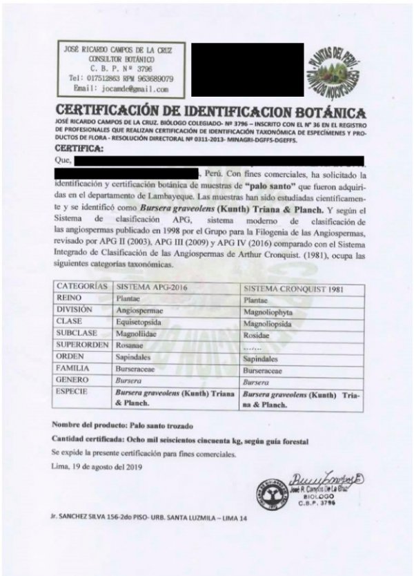 Certyfikat SERFOR dla Palo Santo