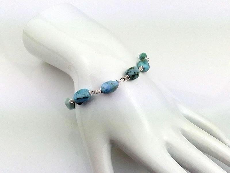 Larimar kamyki - bransoletka srebro Ag930, obwód od 18.5 do 21 cm, waga 11.2 grama, rękodzieło