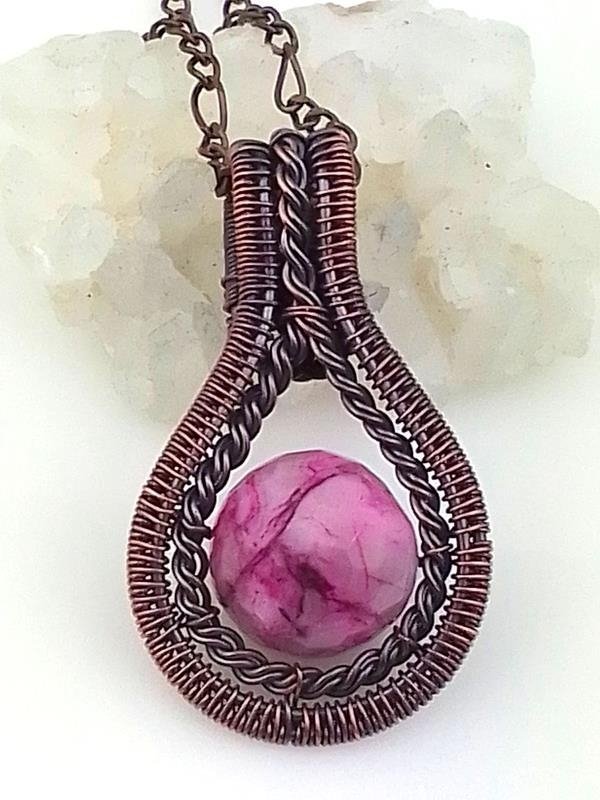 Agat koronkowy - zawieszka miedziana 4.3x2.5 cm, łańcuszek