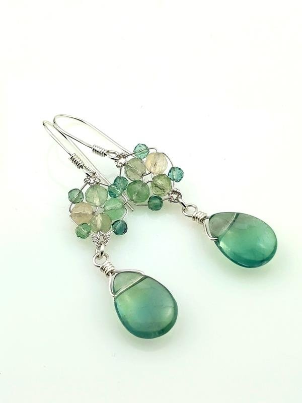 Kolczyki ze srebra Ag999 z fluorytem dla znaku Ryb, Koziorożca, Wodnika, Bliźniąt i Panny