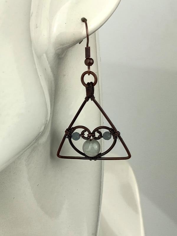 Prezent z okazji 19 rocznicy ślubu - kolczyki miedziane z naturalnym akwamarynem