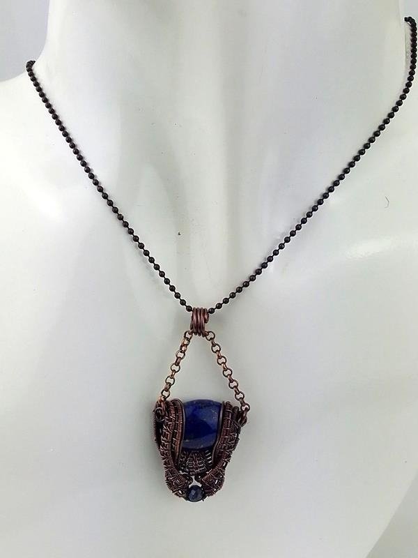 Damski wisiorek miedziany 2.8x2.3 cm, lapis lazuli, znak Strzelca, łańcuszek 44 cm