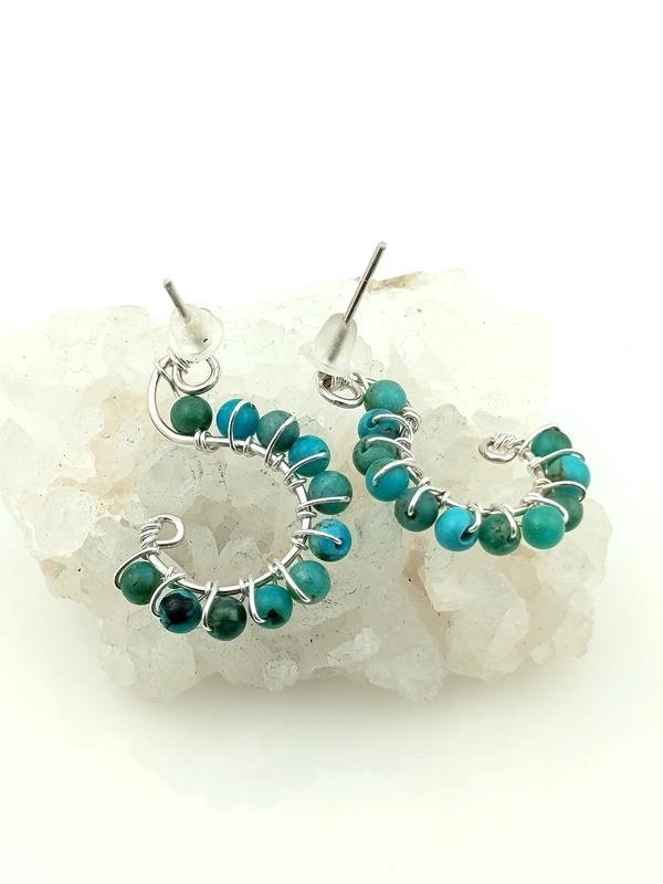 Turkus - kolczyki z drutu srebrnego próby Ag930 dla laryngologa