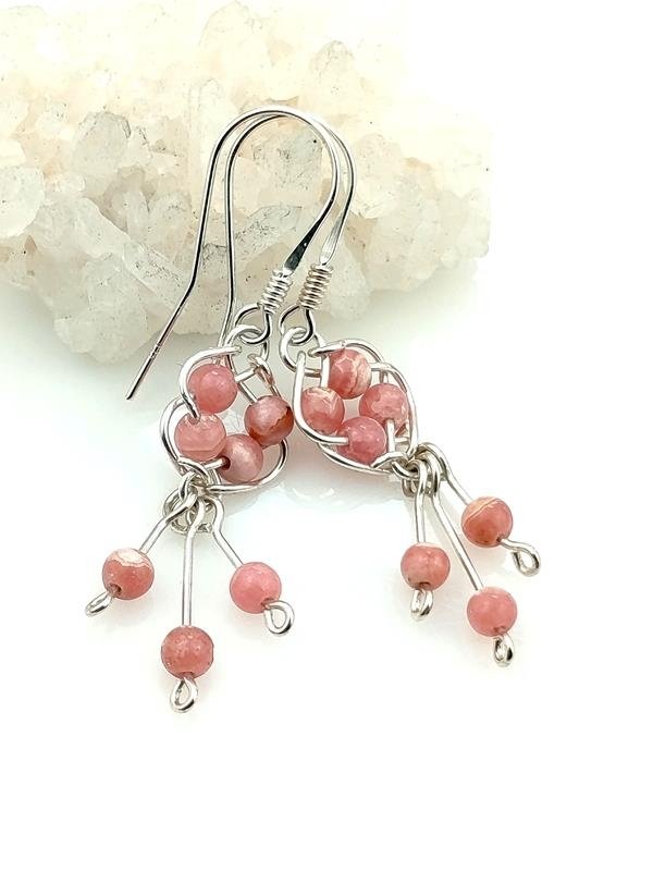 Kolczyki ze srebra z kulkami rodochrozytu argentyńskiego dla numerologicznej 2, 4 i 6