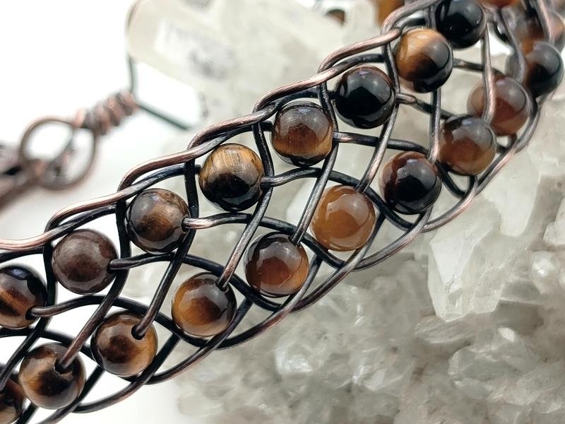 Bransoletka miedziana z tygrysim okiem dla policjantki, naukowca, księgowej