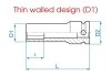 NASADKA DŁUGA UDAROWA CIENKOŚCIENNA 1/2 19mm x 80mm, 6-kąt, STAL Cr-Mo, DO ALUFELG King Tony