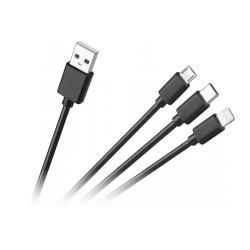 Kabel połączeniowy 3w1, USB A - micro/C/lightning  1.2m