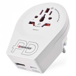Adapter podróżny do Europy Centralnej, biały, 1×USB-C, 1×USB-A