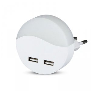 Lampka Nocna do Gniazdka LED z USB V-TAC SAMSUNG CHIP Okrągła VT-84-RD 4000K 10lm