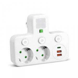 Rozgałęźnik, złodziejka do gniazdka LINEA PRO, 2 gniazdka, 2 USB, 1 USB-C biały Kobi