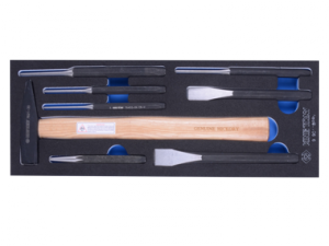 ZESTAW 8cz. PRZECINAKI 17 - 20mm + PUNKTAK 4mm + WYBIJAKI 3 - 6mm + MŁOTEK 7821-30 ,WKŁAD Z PIANKI EVA DO WÓZKA King Tony