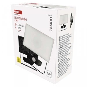 Naświetlacz LED TAMBO z czujnikiem PIR, 30 W, 3000 lm, czarny