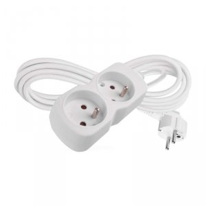 Przedłużacz 3 m / 2 gniazda / biały / PVC / 1 mm2