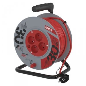 Przedłużacz bębnowy 30 m / 4 gniazda / czerwony / PVC / 230 V / 1 mm2