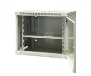 Szafa wisząca niedzielona 19'' 9U, drzwi całe z blachy, 600×450×500mm szer./gł./wys. (w zestawie: półka stała oraz kom