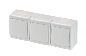 Wyłącznik BETA potrójny, 2x jednobiegunowy i świecznikowy, biały, IP44, D.3114WWW2, Pawbol