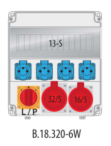 Rozdzielnica budowlana erbetka R-BOX LUX 320 13S: 1x32A/5P, 1x16A/5P, 4x250V, 1xL/P 40A, 400V, IP44 B.18.320-6W Pawbol