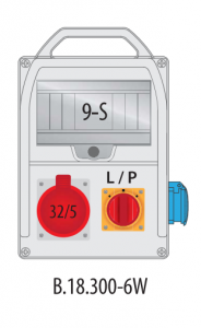 Rozdzielnica budowlana erbetka R-BOX 300 9S: 1x32A/5P, 1x250V, 1xL/P 40A, 400V, IP44 B.18.300-6W Pawbol