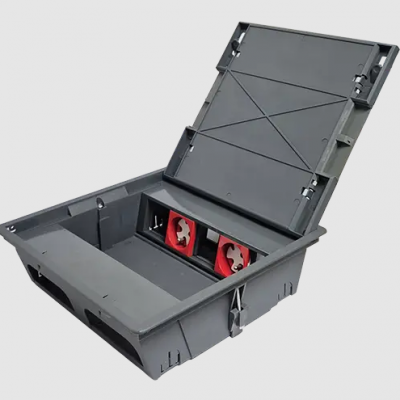 Puszka podłogowa 18-modułowa do montażu osprzętu 22,5x45 (45x45), w komplecie puszka z ramką oraz obudowa do podłóg technicznych