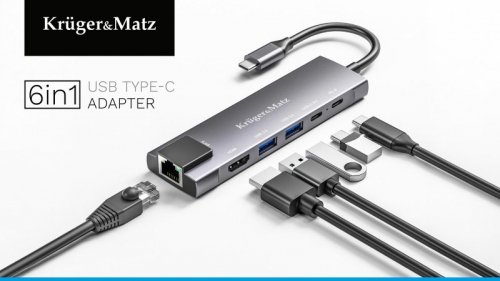 Adapter (HUB) USB typu C na HDMI/2x USB3.0/2x USB typu C/RJ45