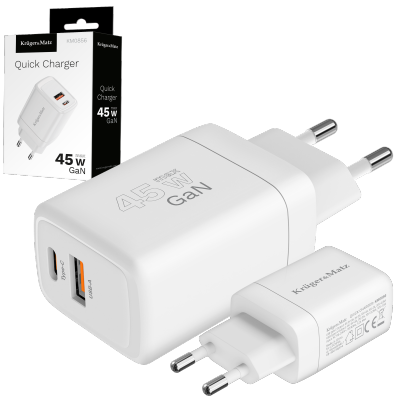 Ładowarka sieciowa Kruger&amp;Matz 45 W GaN z funkcją Power Delivery i Quick Charge