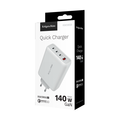 Ładowarka sieciowa Kruger&amp;Matz 140 W GaN z funkcją Quick Charge i Power Delivery