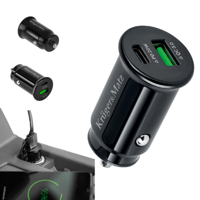 Ładowarka samochodowa Kruger&amp;Matz dual USB 3100 mA z funkcją Quick Charge 3.0 i Power Delivery