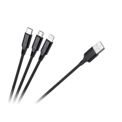 Kabel USB 3w1 microUSB, USB typu C, Lightning 100 cm