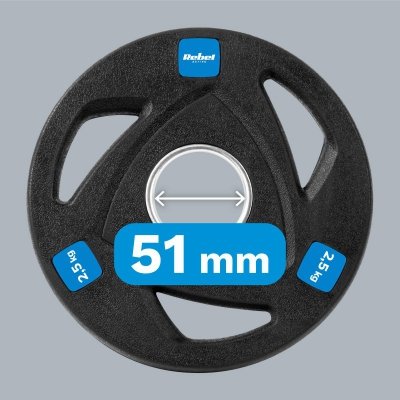 Obciążenie żeliwne olimpijskie gumowane zestaw 4x2.5kg, otwór 51mm , REBEL ACTIVE