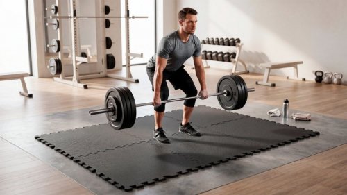 Mata ochronna pod sprzęt fitness i do ćwiczeń na siłowni, puzzle 60x60cm, zestaw 6 szt., 180x120cm, REBEL ACTIVE