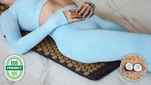 Mata zdrowotna ECO z kolcami do akupresury z poduszką, 130x50cm, XXL, złote kolce,  Rebel Active