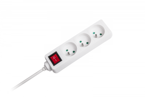 Przedłużacz biały Rebel 3 gniazda , kabel 3m (3x1,5mm) z przełącznikiem