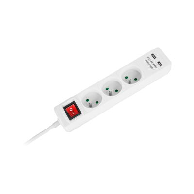 Przedłużacz sieciowy Rebel  3 gniazda + 2  gniazda USB z wyłącznikiem - 1.5m