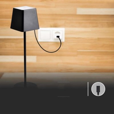 Lampka stołowa nocna V-TAC 2W LED 36cm ładowanie ściemnianie IP54 czarna VT-7563 3000K 200lm