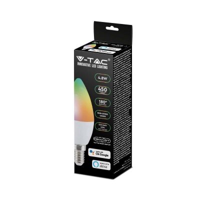 Żarówka LED SMART WiFi V-TAC 4.8W E14 Świeczka TUYA Alexa Google Home VT-5114-N RGB+2700K-6400K 450lm
