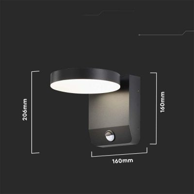Projektor Oprawa Elewacyjna V-TAC 17W LED Czujnik Ruchu Okrągła Czarna IP65 VT-11020S 4000K 2520lm