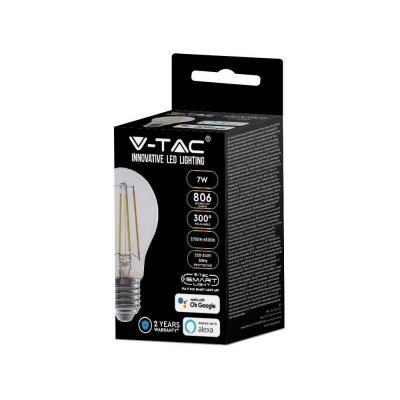 Żarówka LED SMART WiFi V-TAC 7W E27 Filament A60 TUYA Amazon Alexa Google Home VT-5137 2700K-6500K 806lm