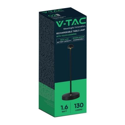 Lampka Biurkowa Nocna V-TAC 3W LED 29cm Ładowanie USB Ściemnianie Czarna VT-1073 3000K-6000K 130lm