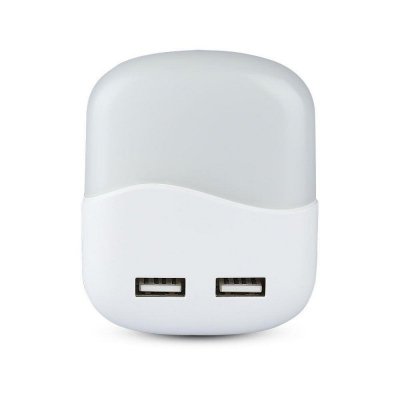 Lampka Nocna do Gniazdka LED z USB V-TAC SAMSUNG CHIP Kwadrat VT-84-SQ 3000K 10lm