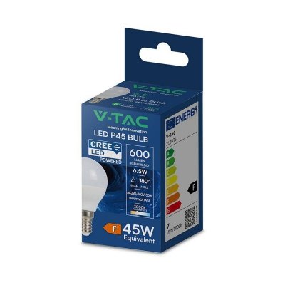 Żarówka LED V-TAC CREE CHIP 6,5W E14 kulka P45 VT-270 3000K 600lm 6 lat gwarancji