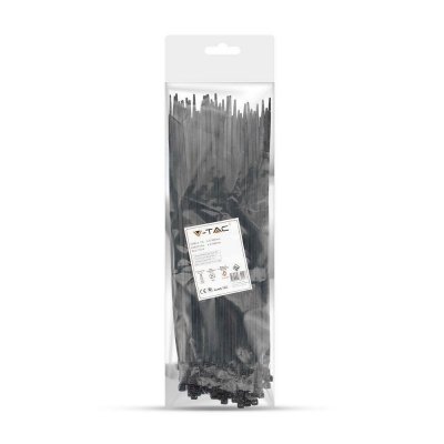 Opaski zaciskowe V-TAC 4.5x300mm czarna 22kg Nylon66 (opak. 100szt)