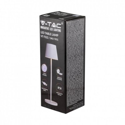 Lampka Biurkowa Nocna V-TAC 2W LED Ładowanie Ściemnianie IP54 Biała VT-7522 3000K 200lm