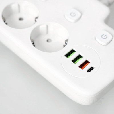 Przedłużacz LINEA PRO FL 2gn+3USB/1USB-C/0,2m biały Kobi